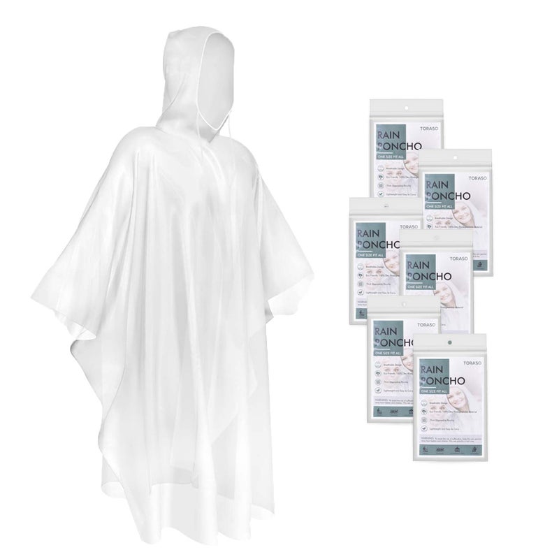 TORASO Rain Poncho with Hood for Adults, Disposable Clear Rain Poncho Adult Emergency Raincoats Disposableï¼ˆYP, 6pcsï¼‰ - Image 2